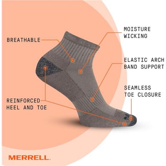Merrell Men's and Women's Wool Everyday Hiking Socks-3 Pair Pack-Cushioned - Picture 6 of 7